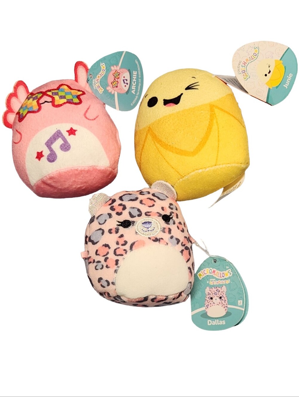 NWT Squishmallows Set Of 3 Leopard Dallas, Axolotl Archie, Banana McDonalds 2.5"